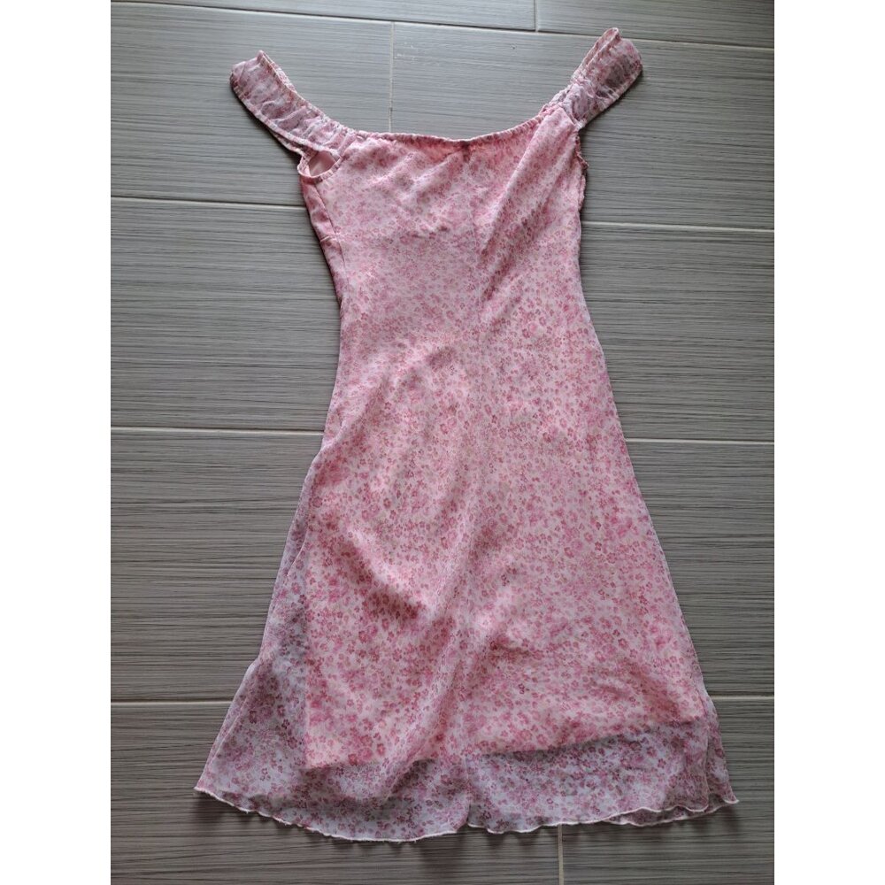 Vtg 90's Y2K Milkmaid Babydoll Floral Off-Shoulder Dress Bow 3/4 Hipnotix - Picture 9 of 9